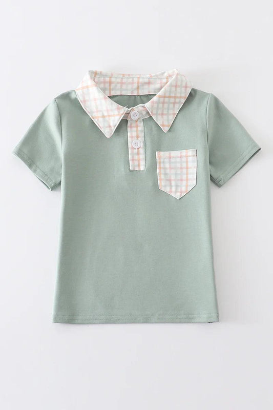 Green Button Down Plaid Boy Shirt - Kaislee's Boutique