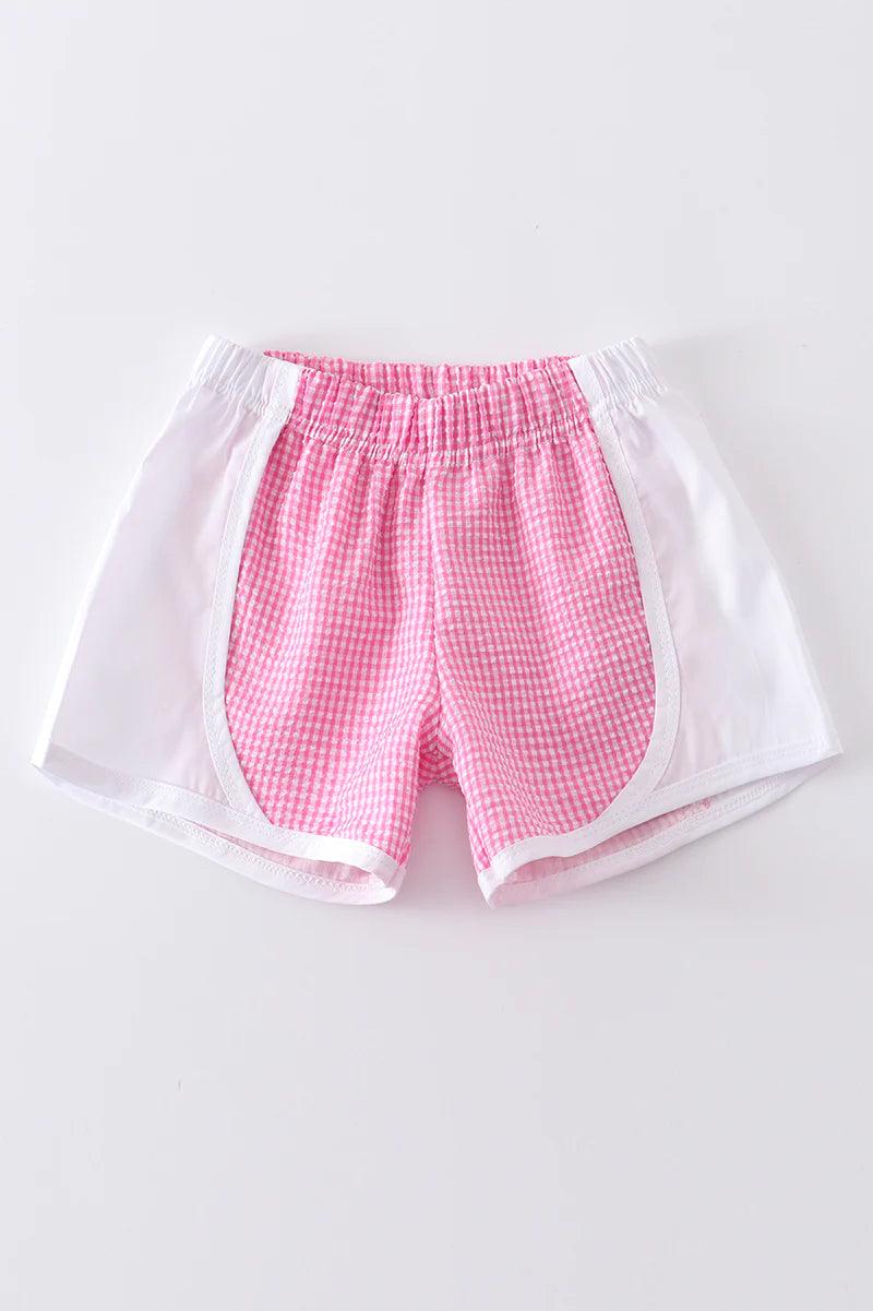 Bubblegum Plaid Seersuck girl shorts - Kaislee's Boutique