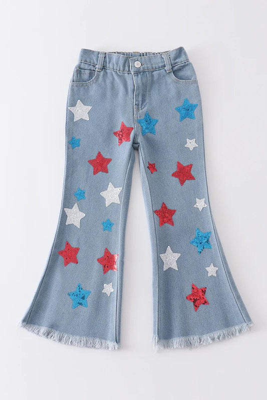 Blue Star Sequins Demin Jeans - Kaislee's Boutique