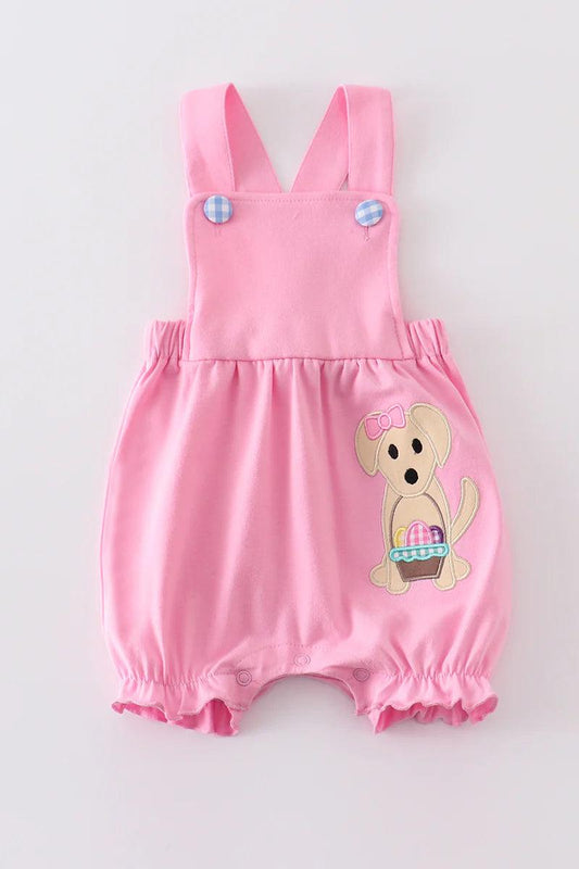 Pink Dog Applique Girl Romper - Kaislee's Boutique