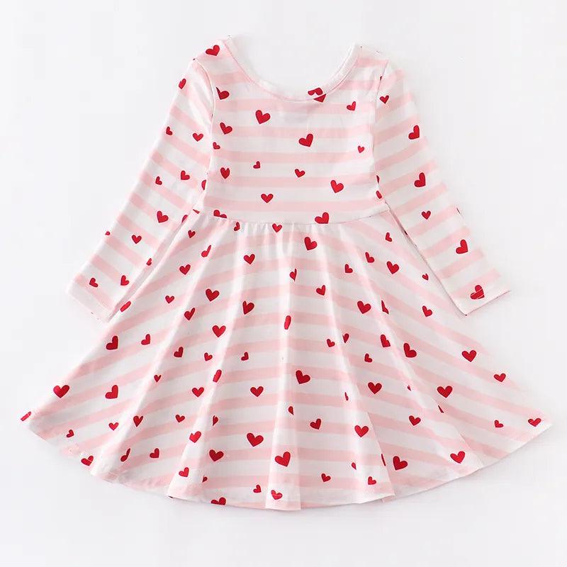 Girls Heart Print Knee Length Dress – Kaislee's Boutique