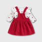 Heart Pattern Ruffle Long Sleeve Romper with Corduroy Suspender Skirt - Kaislee's Boutique