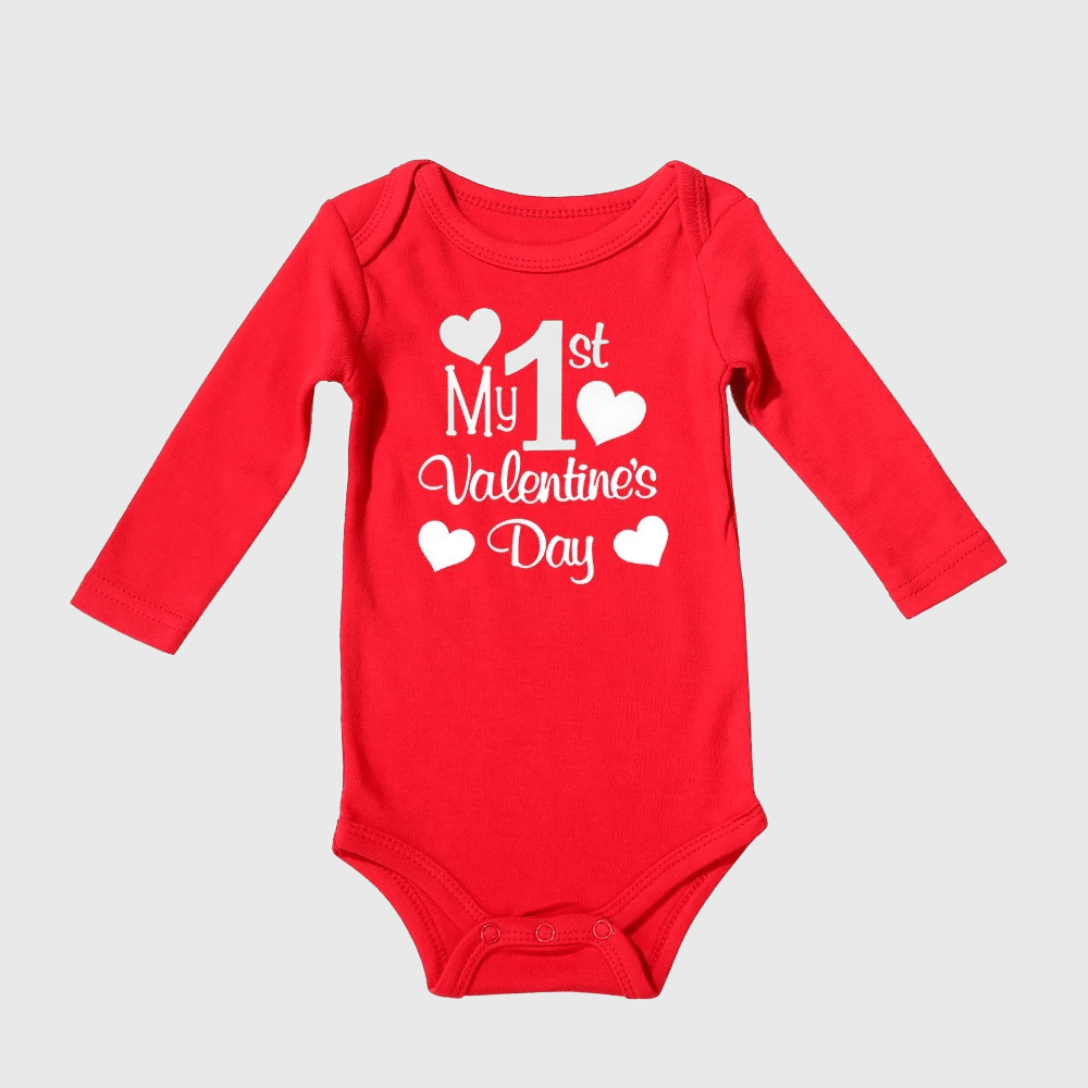 My 1st Valentine's Day Long Sleeve Bodysuit - Kaislee's Boutique