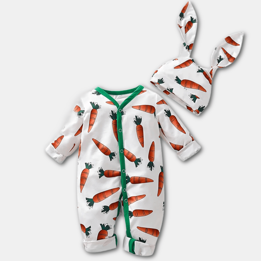 Cute Carrot Printed Bodysuite/Romper With Long-ear Hat - Kaislee's Boutique