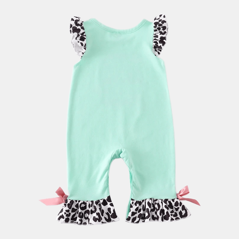 Happy Camper Romper with Cow Print Ruffles - Kaislee's Boutique