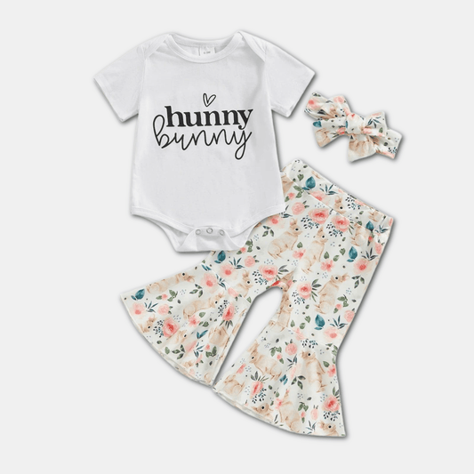 Hunny Bunny/Cutest Bunny Bodysuit with Matching Flared Pants - Kaislee's Boutique