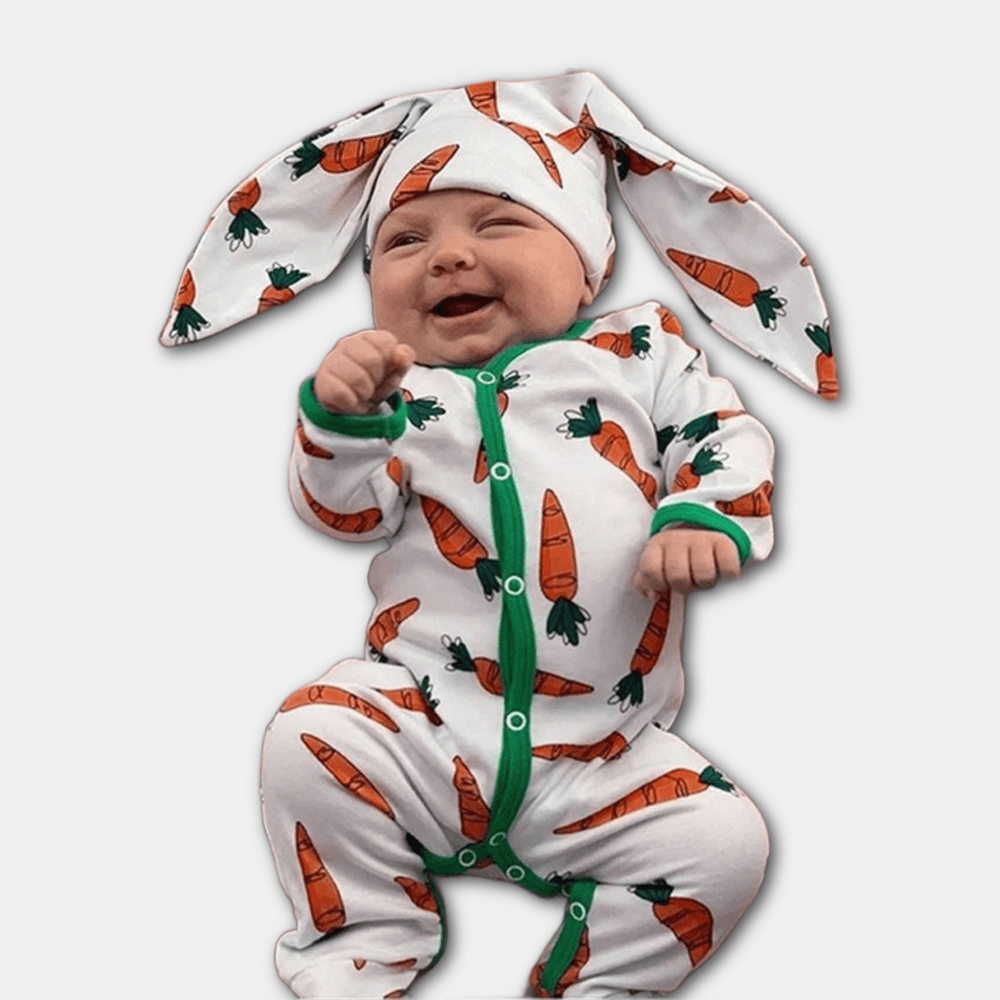 Cute Carrot Printed Bodysuite/Romper With Long-ear Hat - Kaislee's Boutique