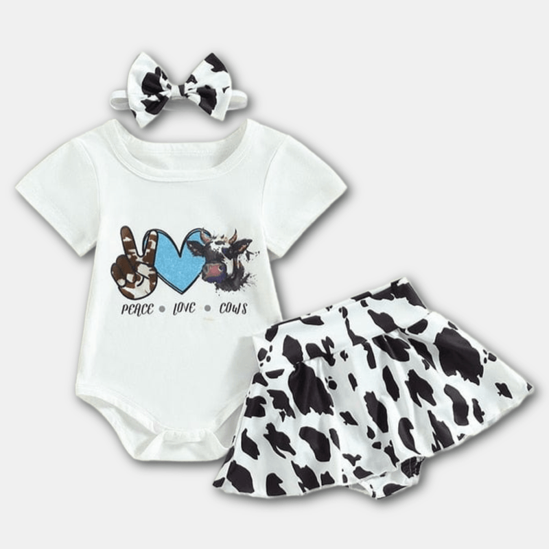 Peace Love Cows Bodysuit with Skirt/Skort & Matching Headband - Kaislee's Boutique