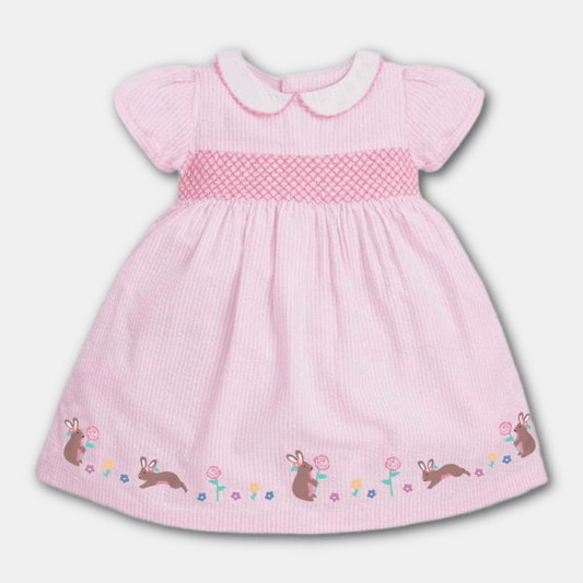 Rabbit Embroidered Pink Easter Dress - Kaislee's Boutique