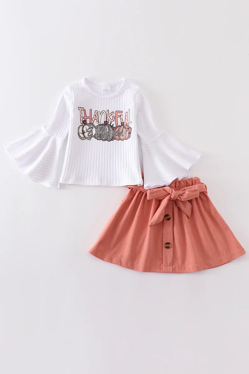 White Thanksgiving Pumpkin Girl Set - Kaislee's Boutique