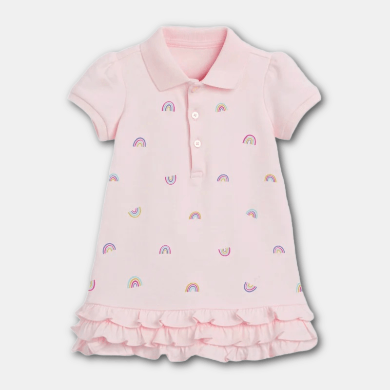 Pink Polo Dress with Rainbow Print - Kaislee's Boutique