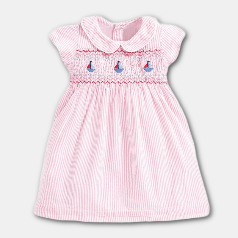 Toddler Girl Smock Dress with Sailboat Embroidery - Kaislee's Boutique