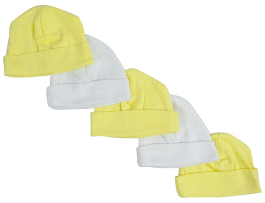 Yellow & White Baby Caps (Pack of 5) - Kaislee's Boutique