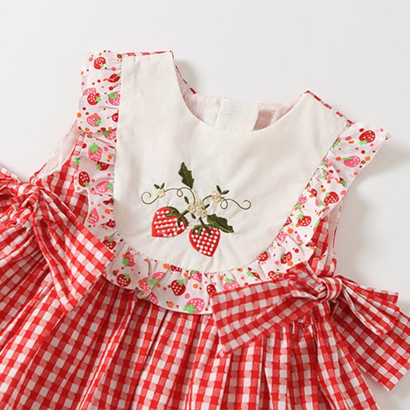 Girls Embroidered Dress with Strawberry Accent - Kaislee's Boutique