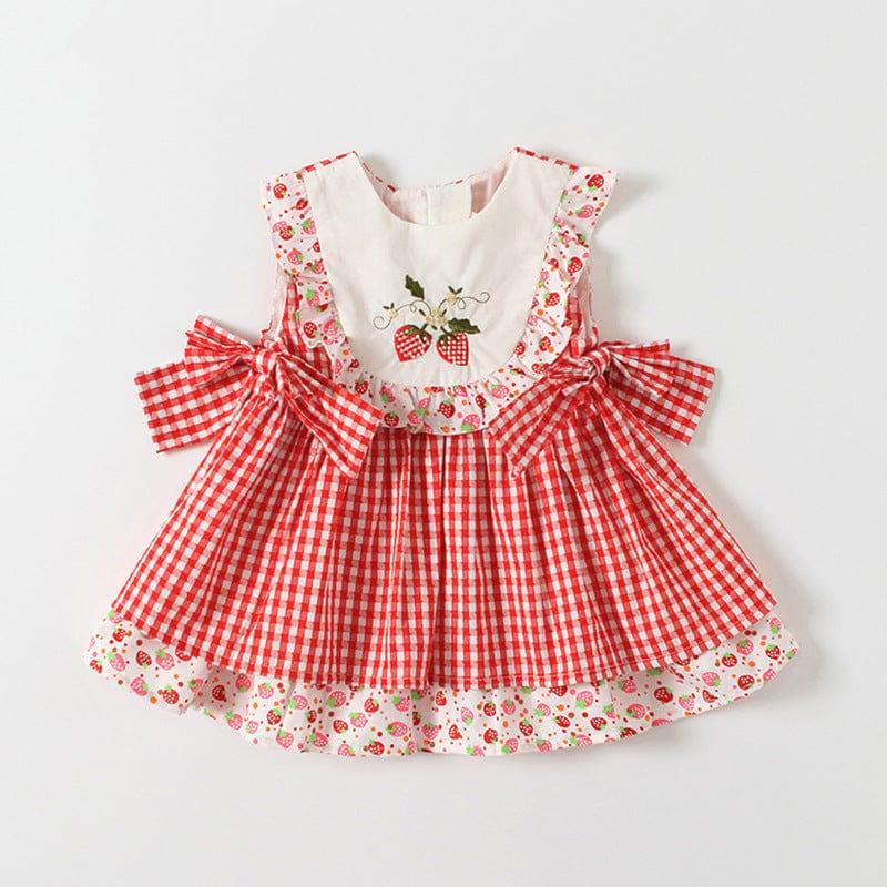 Girls Embroidered Dress with Strawberry Accent - Kaislee's Boutique