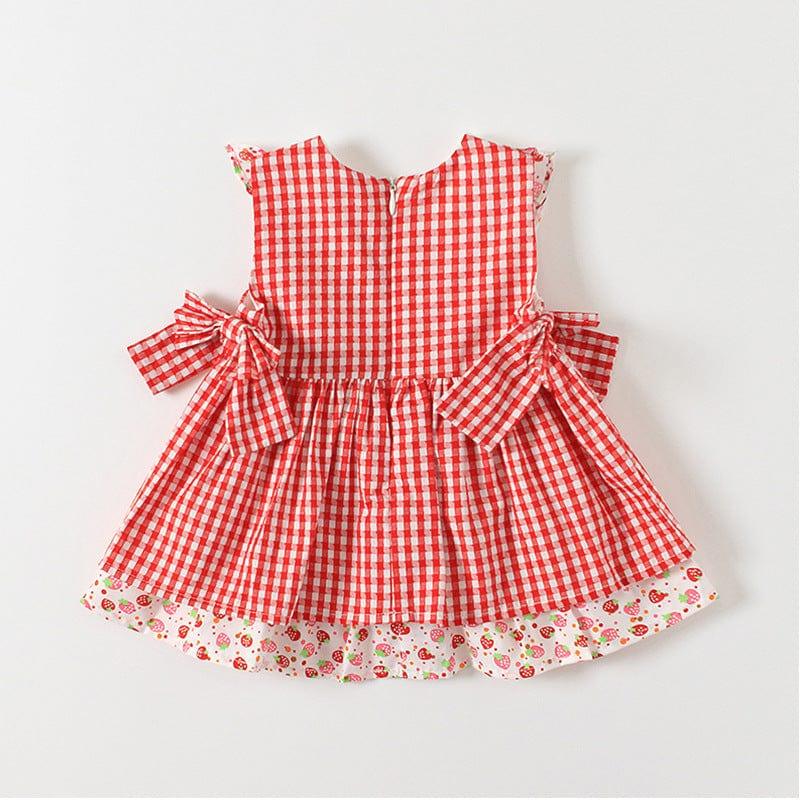 Girls Embroidered Dress with Strawberry Accent - Kaislee's Boutique