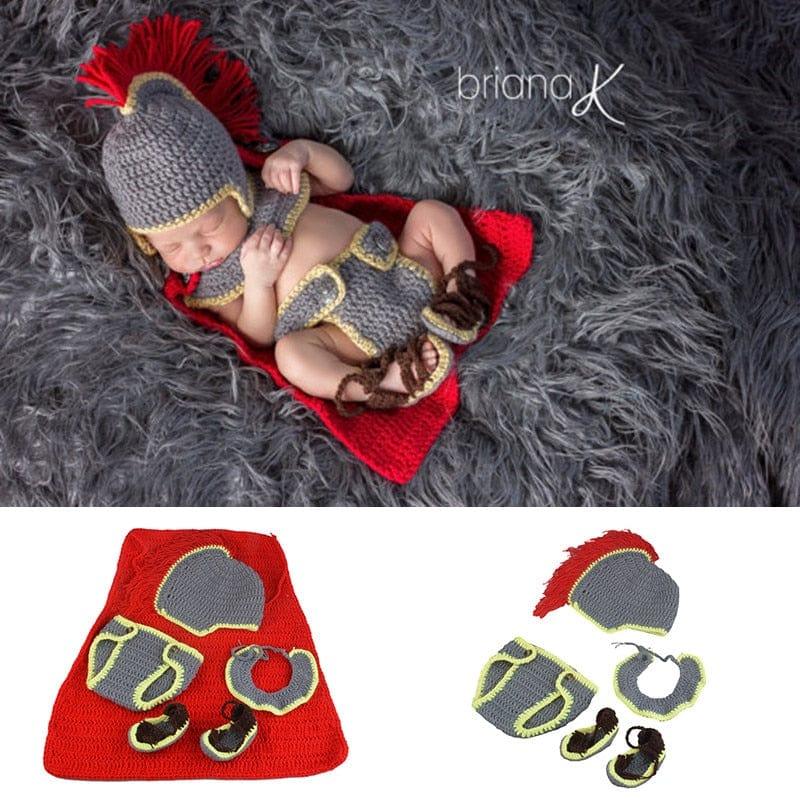 Crochet Knight Costume Newborn Baby Handmade Photo Props Infant Clothes 5Pcs Toddler Coming Home Outfits Kids Studio Photography - Kaislee's Boutique