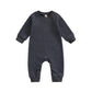 Waffle Long Sleeve Round Neck Snap Closure Romper - Kaislee's Boutique