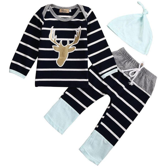 Baby Boy Striped Deer Pajamas Outfit with Hat - Kaislee's Boutique