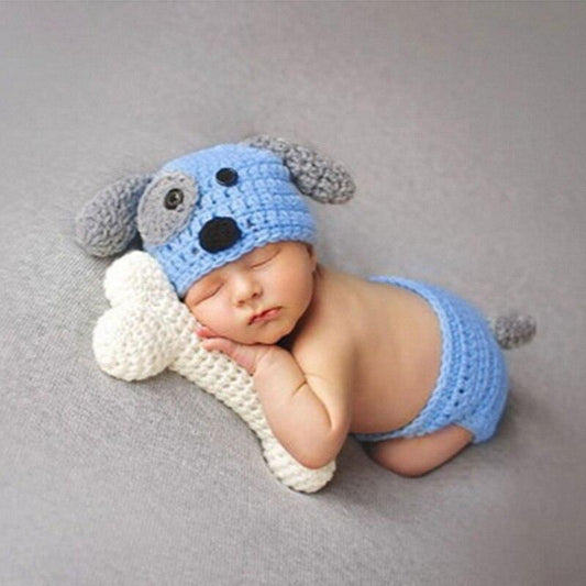 Crochet Puppy Hat and Diaper Cover with Bone - Kaislee's Boutique