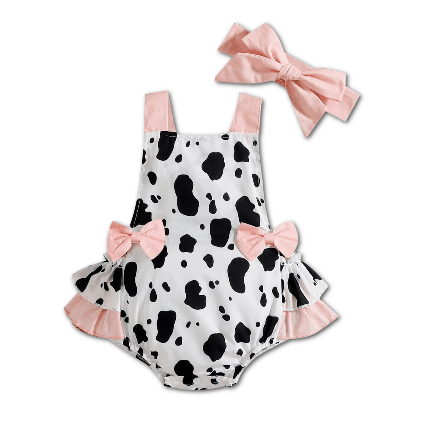 Cow Print Sleeveless Romper with Headband - Kaislee's Boutique