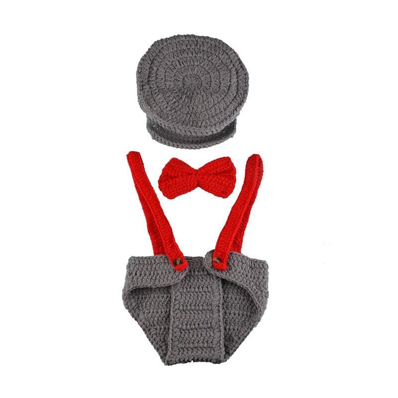 Gentleman Beanie Cap with Suspenders and Bowtie Crochet Outfit - Kaislee's Boutique