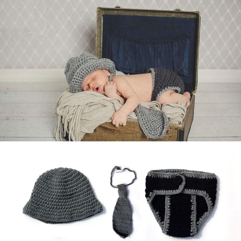 Gentleman Outfit with Hat, Diaper Cover and Necktie - Kaislee's Boutique