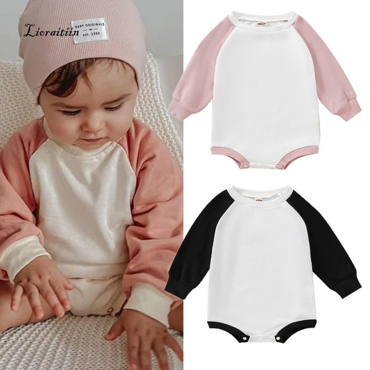 Infant & Toddler Round Neck Long Sleeve Onesie | Contrast Color Snap Closure Sweatshirt - Kaislee's Boutique