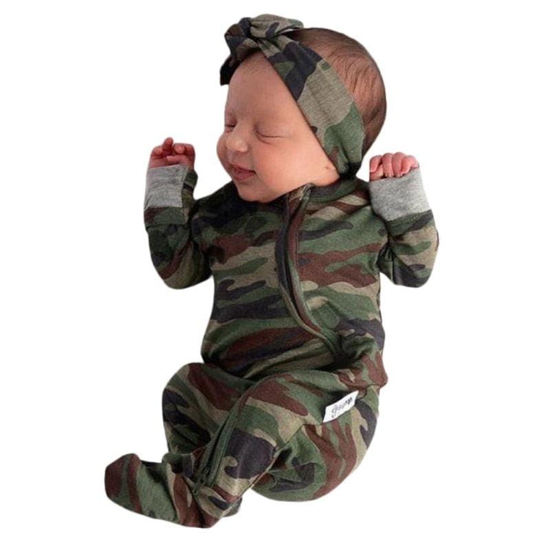 Infant/Baby Long Sleeve Camouflage Sleeper with Headband - Kaislee's Boutique