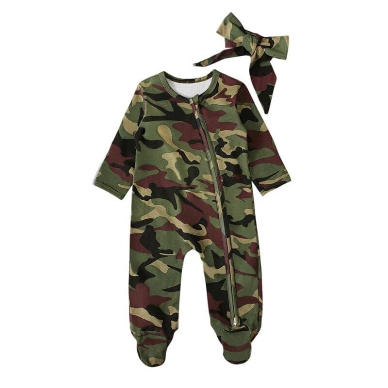 Infant/Baby Long Sleeve Camouflage Sleeper with Headband - Kaislee's Boutique