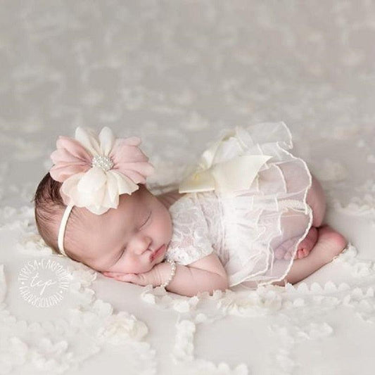 Newborn Girl Lace Dress with Tulle and Flower Headband - Kaislee's Boutique