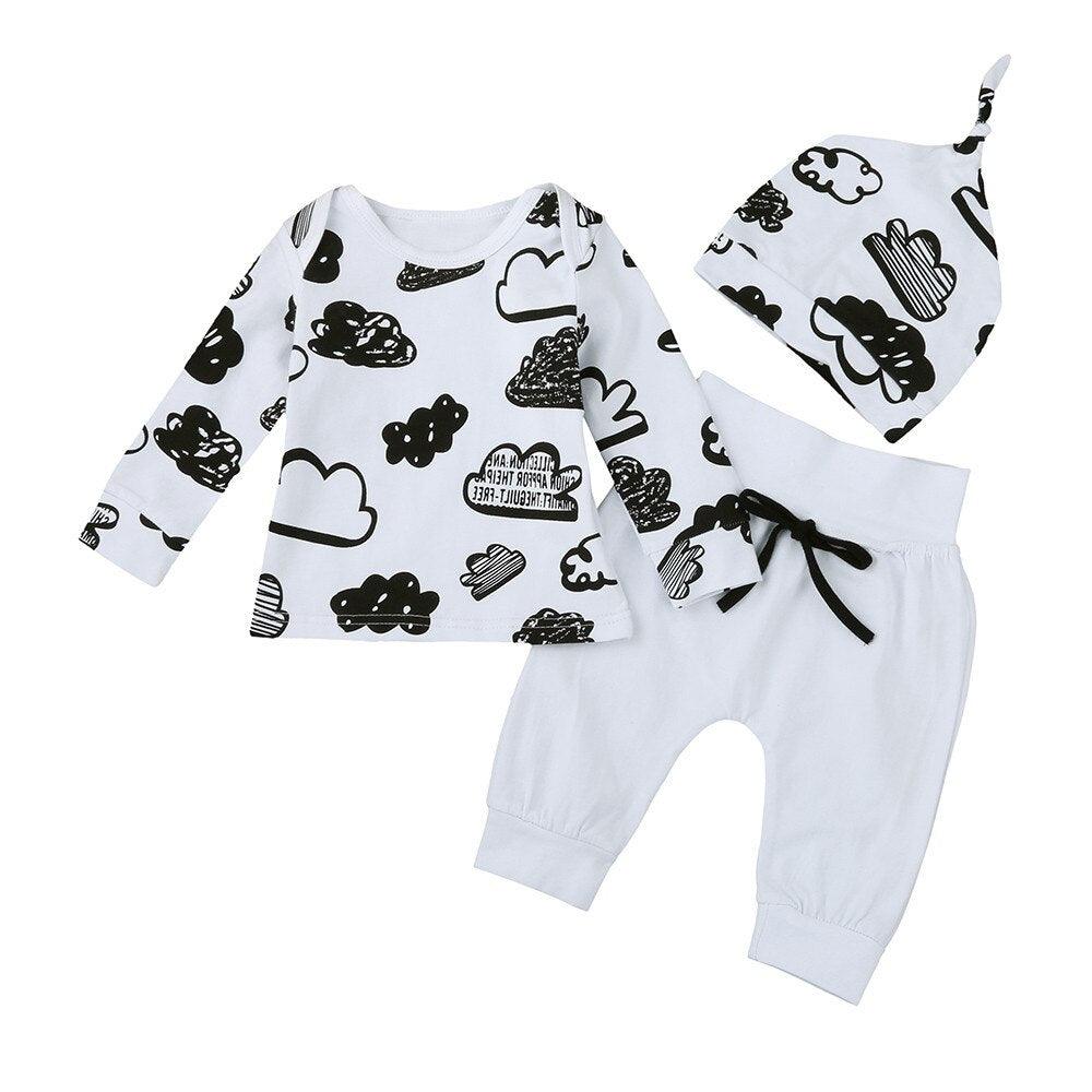Newborn Infant Baby Cloud Print Outfit with Cap - Kaislee's Boutique