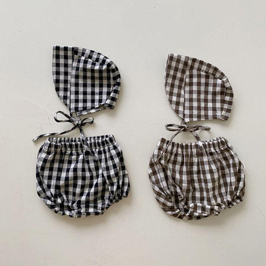 Plaid Cotton Baby Bloomers and Bonnet - Kaislee's Boutique