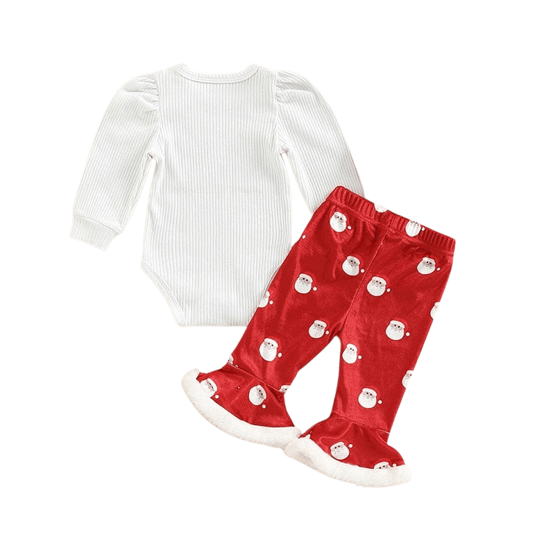 Santa Claus Print Flare Pants with Bodysuit and Headband - Kaislee's Boutique